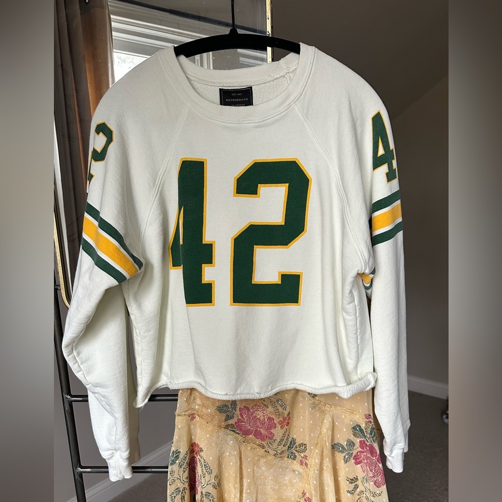 Retro brand- Anthropologie White and Green Women's Sweatshirt - Size M - worn 2x